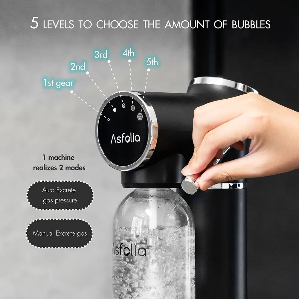 LED sparkling water maker has five levels carbonation choose