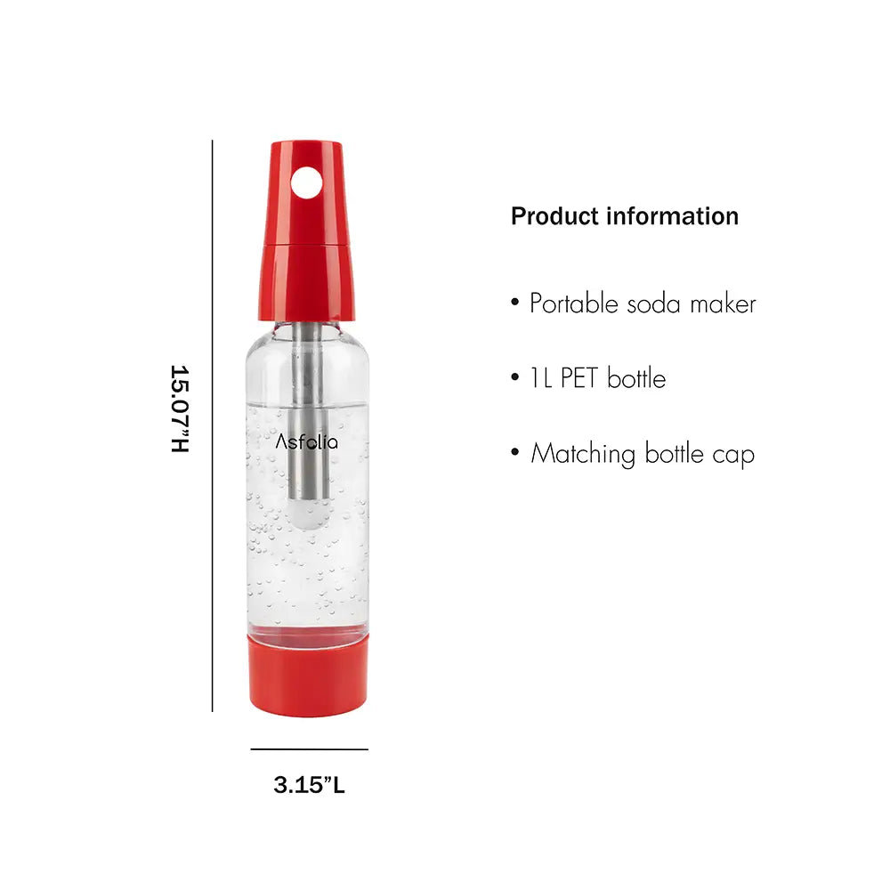 Asfolia Portable Soda Maker with Red Cap and 1L PET Bottle#color_red