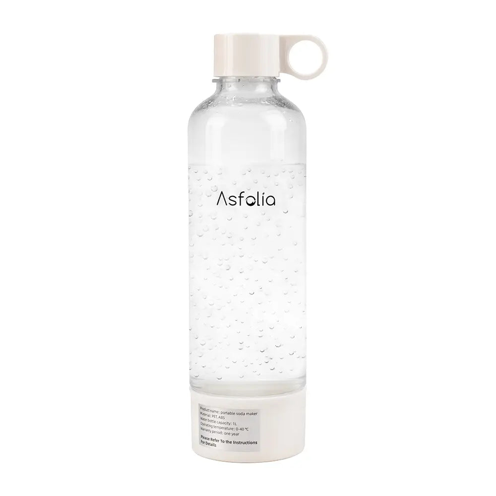Asfolia's Bush white portable sparkling water bottle and water bottle cap.#color_white